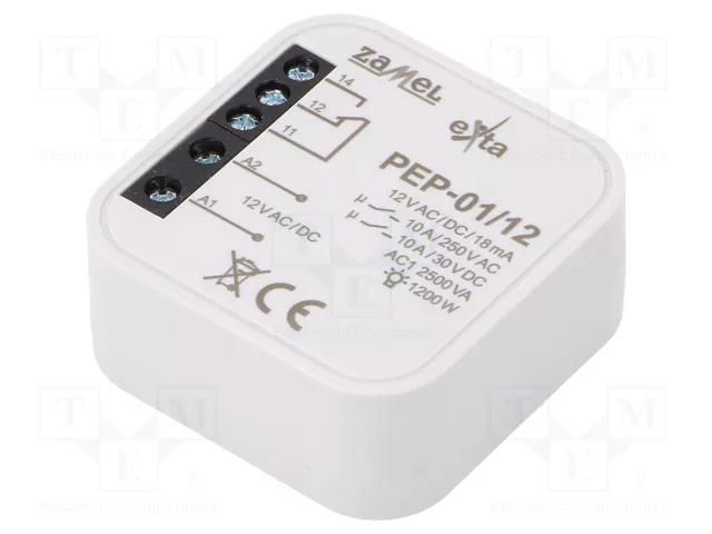 Relay; flush mount; 12VAC; 12VDC; IP20; -10÷55°C; OUT: 250VAC/10A ZAMEL PEP-01/012