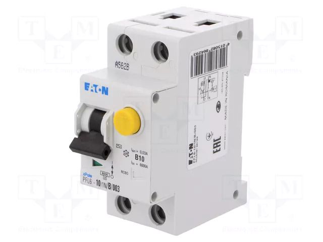 RCBO breaker; Inom: 10A; Ires: 30mA; Max surge current: 250A; IP20 EATON ELECTRIC PFL6-10/1N/B/003