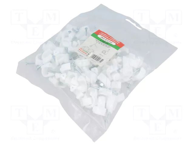 Holder; white; on round cable; 100pcs; with a nail; Ø: 11mm; H: 13mm AKS ZIELONKA UKO-12-100S