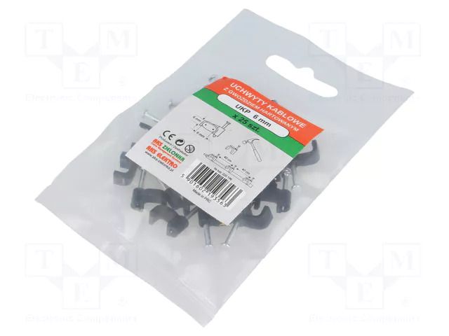 Holder; white; for flat cable; 100pcs; with a nail; H: 6mm AKS ZIELONKA UKP-6-100S