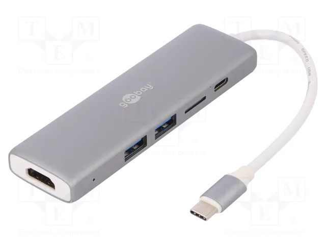 Adapter; USB 3.0; white; aluminium; Connector colour: grey GOOBAY USB.C-MULTIPORT-GY