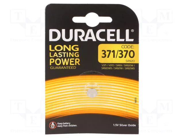 Battery: silver; 370,coin; 1.55V; non-rechargeable; Ø9.5x1.95mm DURACELL BAT-370/DR-B1