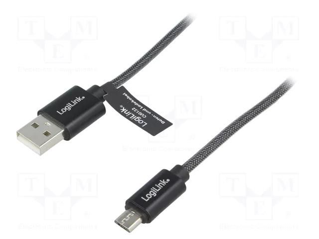 Cable; USB 2.0; USB A plug,USB B micro plug; 1m; grey; PVC LOGILINK CU0132