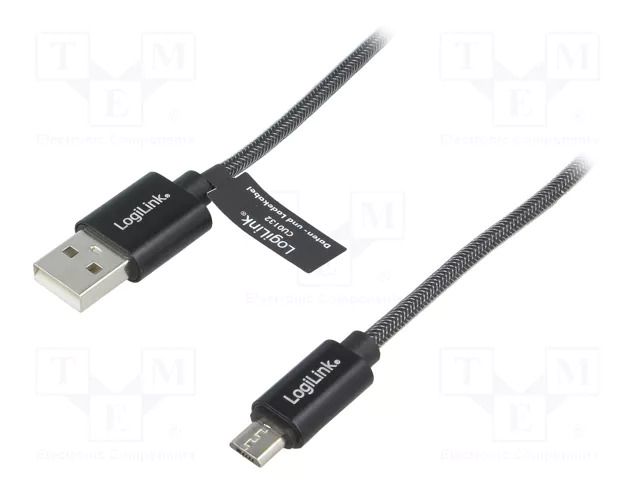 Cable; USB 2.0; USB A plug,USB B micro plug; 1m; grey; PVC LOGILINK CU0132