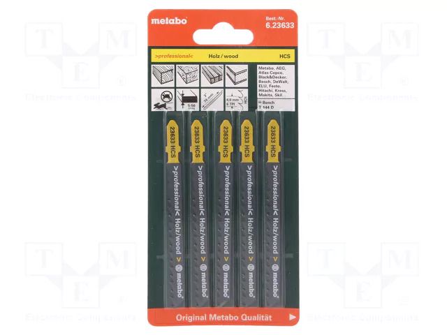 Hacksaw blade-set; wood,chipboard; 74mm; FAST WOOD; 5pcs. METABO MTB.623633