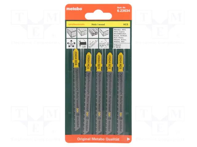 Hacksaw blade-set; wood,chipboard; 74mm; CLEAN WOOD; 5pcs. METABO MTB.623634