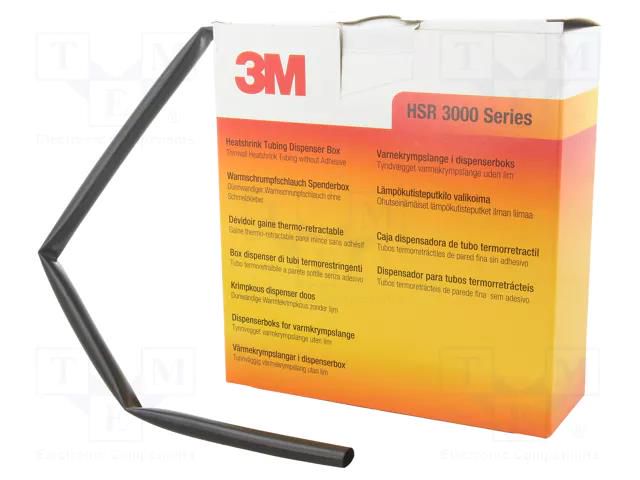 Heat shrink sleeve; glueless,thin walled; 3: 1; 9mm; L: 7m; black 3M HSR3000-9/3-BK