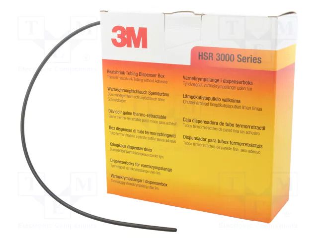 Heat shrink sleeve; glueless,thin walled; 3: 1; 3mm; L: 10m; black 3M HSR3000-3/1-BK