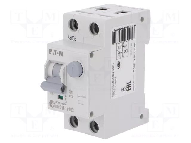RCBO breaker; Inom: 10A; Ires: 30mA; Max surge current: 250A; IP20 EATON ELECTRIC HNB-B10/1N/003