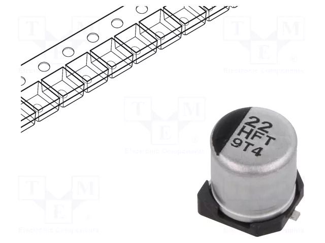 Capacitor: electrolytic; low ESR; SMD; 22uF; 50VDC; Ø5x5.8mm; ±20% PANASONIC EEEFT1H220AR