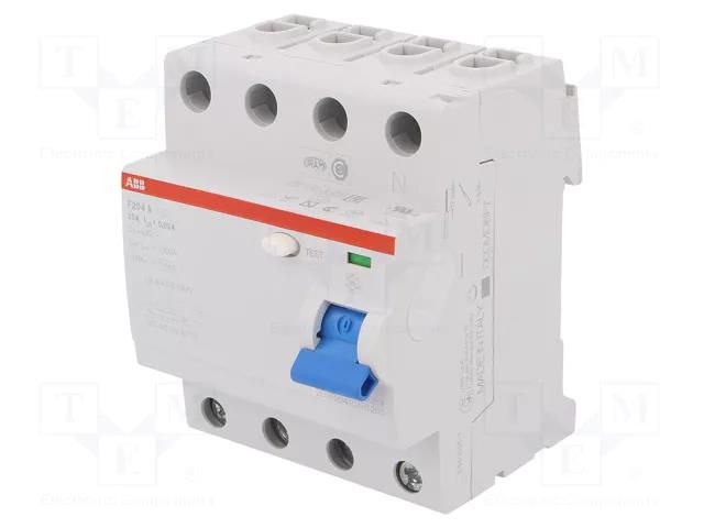 RCD breaker; Inom: 25A; Ires: 30mA; Max surge current: 5000A; IP20 ABB F204A-25/0.03