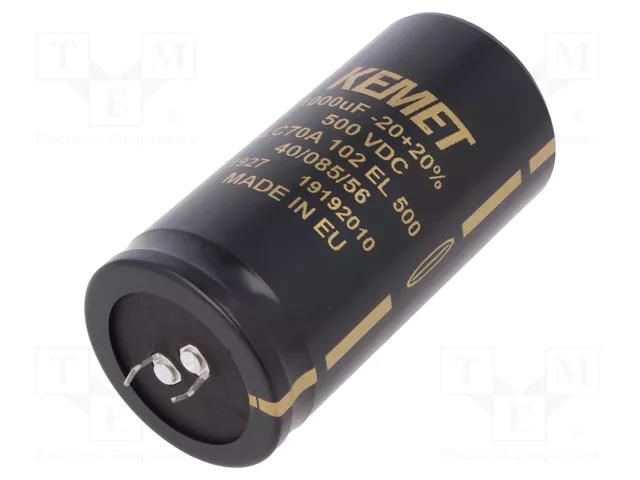 Capacitor: electrolytic; SNAP-IN; 1mF; 500VDC; Ø40x80mm; ±20% KEMET ALC70A102EL500