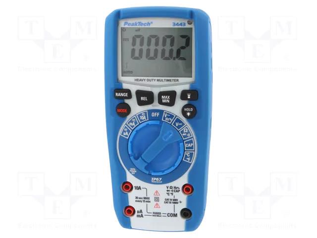 Digital multimeter; LCD; 3,75 digit (6000); VAC: 6V,60V,600V,1kV PEAKTECH PKT-P3443