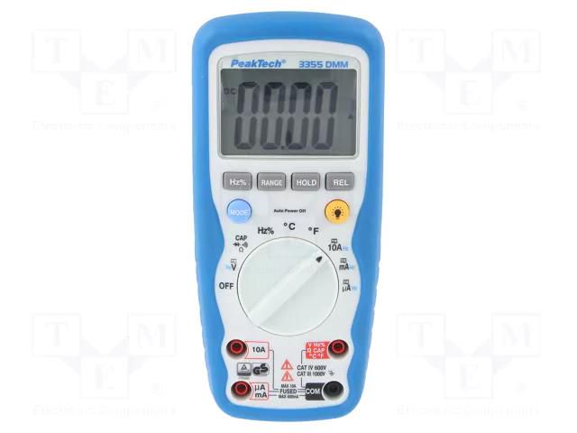 Digital multimeter; LCD; 3,75 digit (3999); Temp: -20÷760°C; IP67 PEAKTECH PKT-P3355
