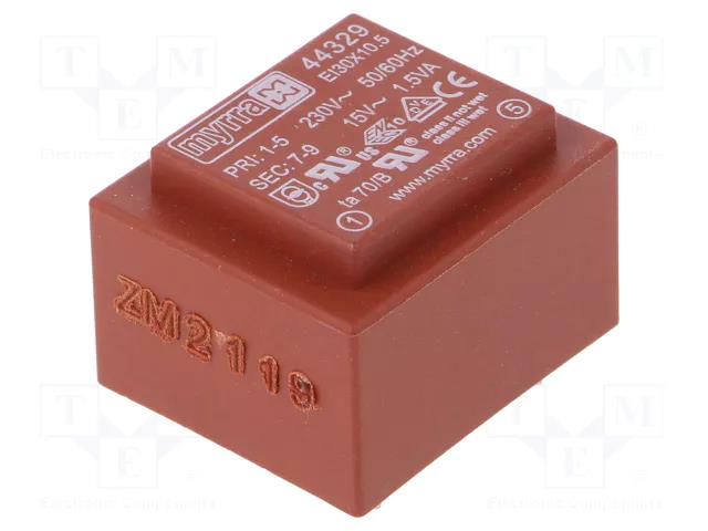 Transformer: encapsulated; 1.5VA; 230VAC; 15V; 100mA; PCB MYRRA MYRRA-44329