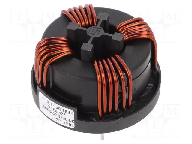 Inductor: wire with current compensation; THT; 3mH; 3.7mΩ; DKIH SCHURTER 3-108-427