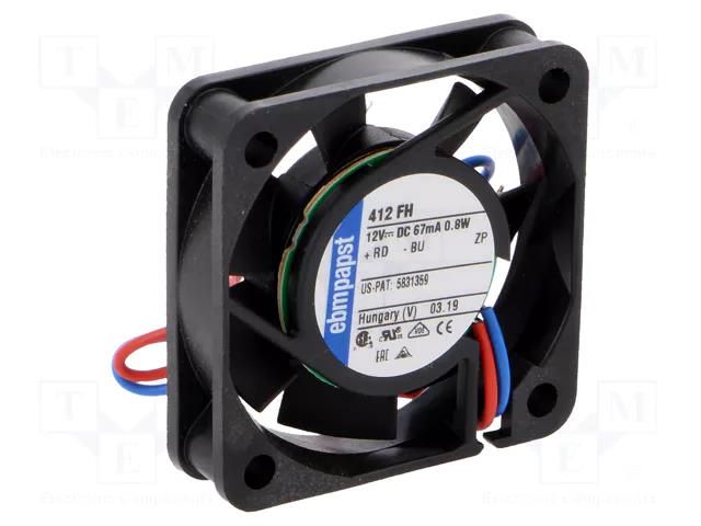 Fan: DC; axial; 12VDC; 40x40x10mm; 9m3/h; 26dBA; slide; 6000rpm EBM-PAPST 412FH