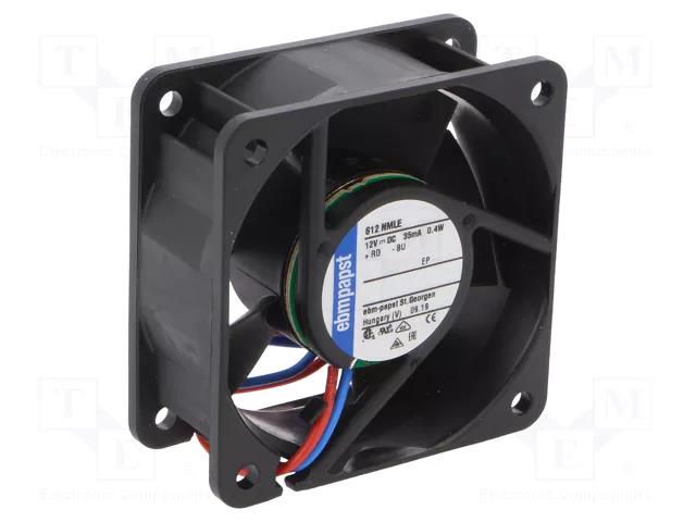 Fan: DC; axial; 12VDC; 60x60x25mm; 25m3/h; 19dBA; ball; 3000rpm EBM-PAPST 612NMLE
