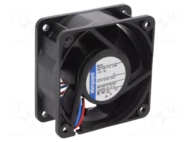 Fan: DC; axial; 24VDC; 60x60x25mm; 46m3/h; 39dBA; ball; 6850rpm EBM-PAPST 624H