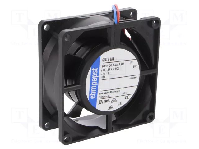 Fan: DC; axial; 24VDC; 80x80x32mm; 80m3/h; 48dBA; ball; 5000rpm EBM-PAPST 8314HU
