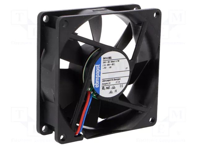Fan: DC; axial; 24VDC; 80x80x25mm; 33m3/h; 12dBA; slide; 1500rpm EBM-PAPST 8414NGL