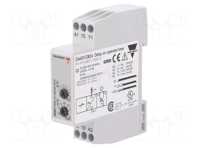 Timer; 0,1s÷100h; SPDT; 250VAC/5A,24VDC/5A; Usup: 24÷240VAC; IP20 CARLO GAVAZZI DAA51CM24