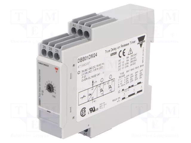 Timer; 0,1÷600s; DPDT; 250VAC/8A,24VDC/5A; Usup: 24÷240VAC; IP20 CARLO GAVAZZI DBB01DM24