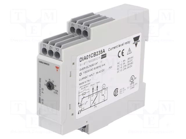 Current monitoring relay; AC/DC current; 115/230VAC; DIA; SPDT CARLO GAVAZZI DIA01CB235A