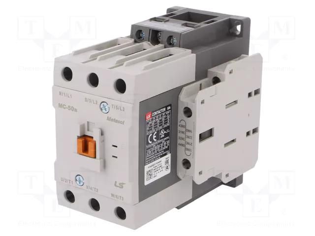 Contactor: 3-pole; NO x3; Auxiliary contacts: NO + NC; 230VAC; 50A LS ELECTRIC MC-50A-230VAC