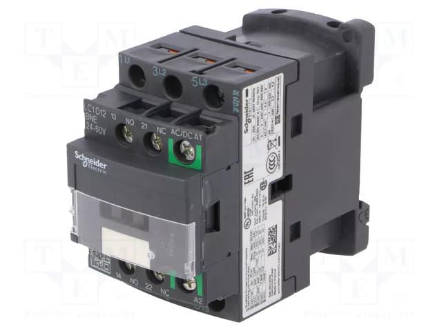 Contactor: 3-pole; NO x3; Auxiliary contacts: NO + NC; 12A; W: 45mm SCHNEIDER ELECTRIC LC1D12BNE