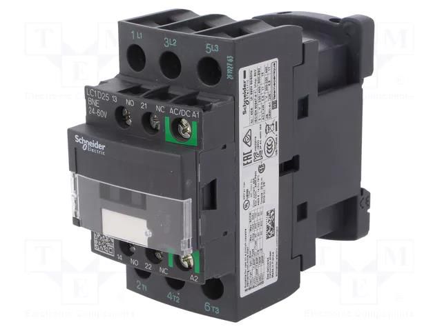 Contactor: 3-pole; NO x3; Auxiliary contacts: NO + NC; 25A; W: 45mm SCHNEIDER ELECTRIC LC1D25BNE