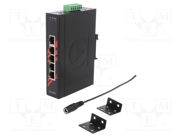 Switch Ethernet; unmanaged; Number of ports: 5; 12÷48VDC; RJ45 ANTAIRA LNX-500AG-T