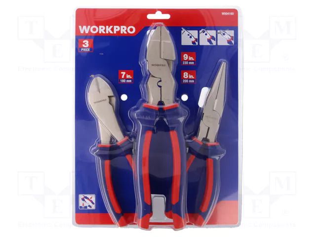 Kit: pliers; cutting,flat,universal; 3pcs. Workpro WP-W004160WE