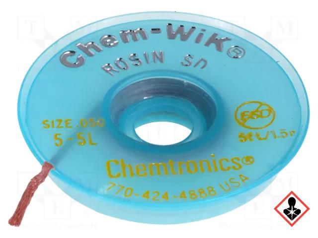 Tape: desoldering; halide-free,rosin,ROL0; W: 1.27mm; L: 1.5m CHEMTRONICS HQ-WICK-S2