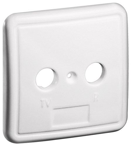 2-hole Cover Plate for Antenna Wall Sockets, white - cover with fixing screw and labelling for TV and radio 67050