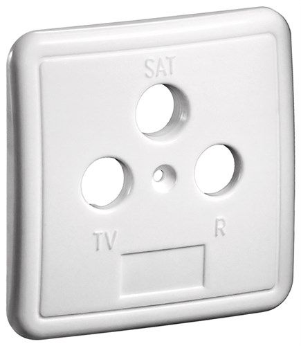 3-hole Cover Plate for Antenna Wall Sockets, white - cover with fixing screw and labelling for TV, SAT and radio 67051