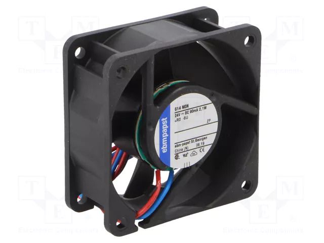 Fan: DC; axial; 24VDC; 60x60x25mm; 42m3/h; 35dBA; slide EBM-PAPST 614NGN