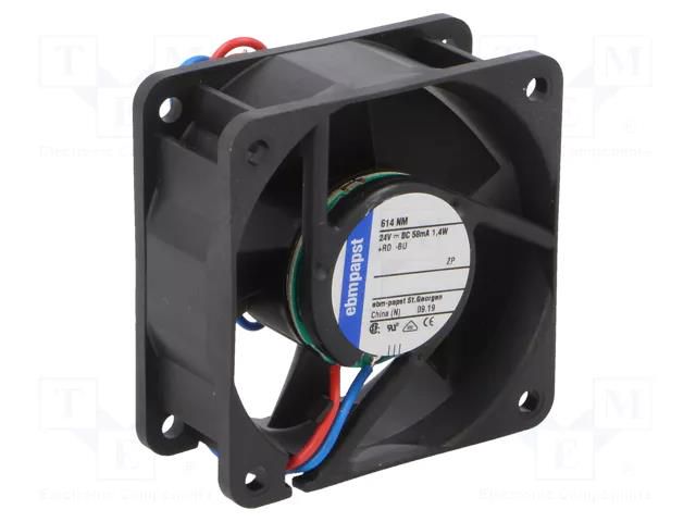 Fan: DC; axial; 24VDC; 60x60x25mm; 36m3/h; 28dBA; ball; 4100rpm EBM-PAPST 614NM