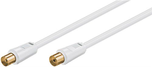 Antenna Cable (80 dB), Double Shielded, 10 m, white - coaxial plug > coaxial socket (fully shielded) 67281