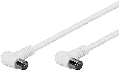 Angled Antenna Cable (80 dB), Double Shielded, 2.5 m, white - coaxial plug 90° > coaxial socket 90° 67354