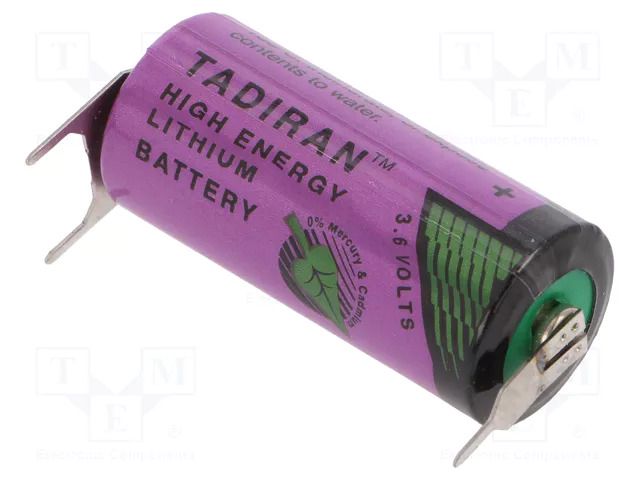 Battery: lithium (LTC); 2/3AA,2/3R6; 3.6V; 1500mAh; Ø14.7x33.5mm TADIRAN SL-761/PT