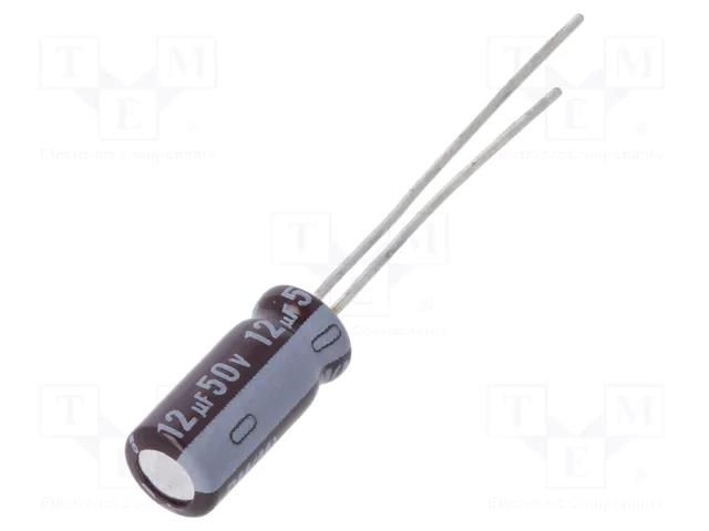 Capacitor: electrolytic; low ESR; THT; 12uF; 50VDC; Ø5x12.5mm; ±20% NICHICON UPM1H120MDD1TD