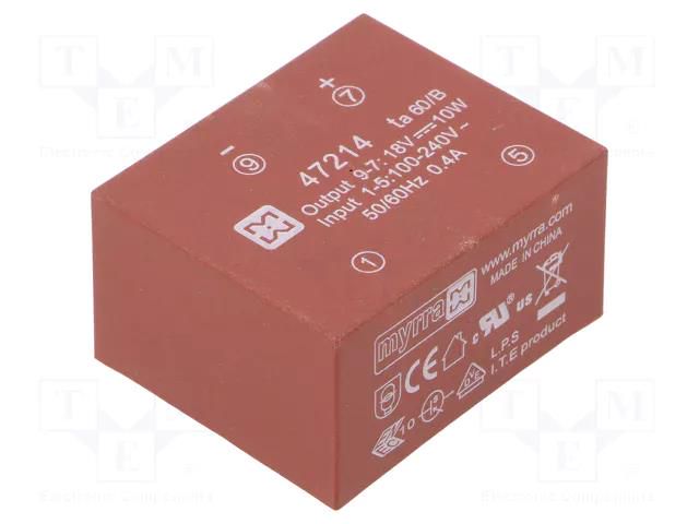 Converter: AC/DC; 10W; Uin: 85÷265VAC,120÷370VDC; Uout: 18VDC; 82% MYRRA MYRRA-47214