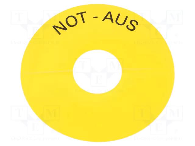 Warning plate; 22mm; 3SU1.5; -25÷70°C; Ømount.hole: 22mm; Ø: 75mm SIEMENS 3SU1900-0BC31-0AS0