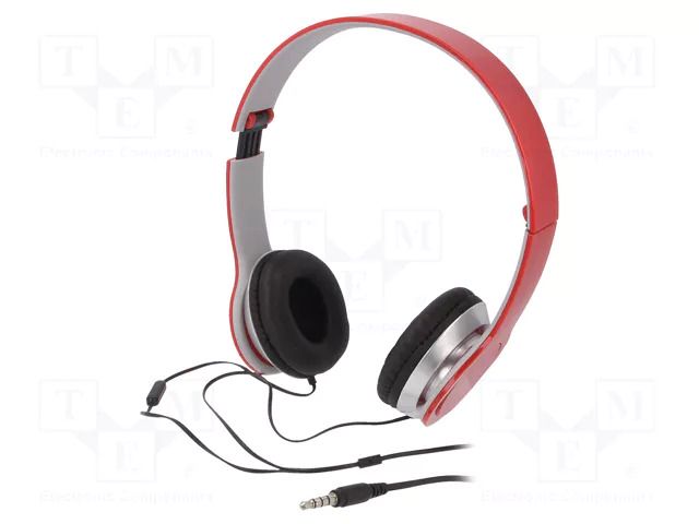 Headphones with microphone; red,silver; Jack 3,5mm; 1.2m; 32Ω LOGILINK HS0035