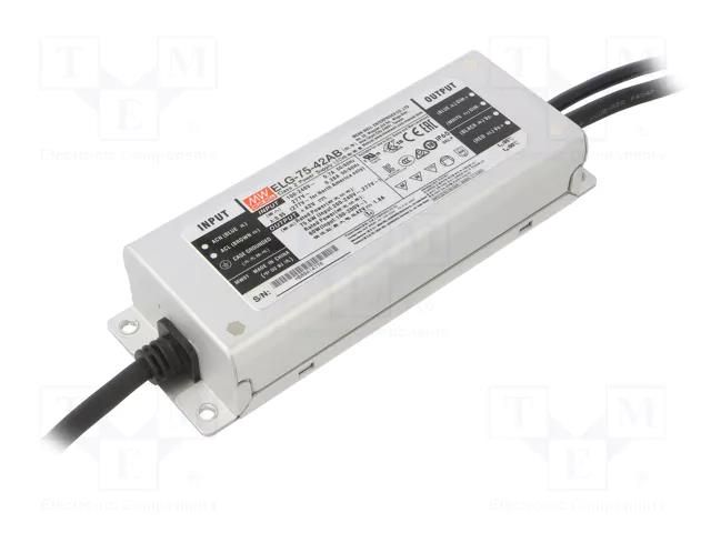 Power supply: switching; LED; 75.6W; 42VDC; 0.9÷1.8A; 100÷305VAC MEAN WELL ELG-75-42AB