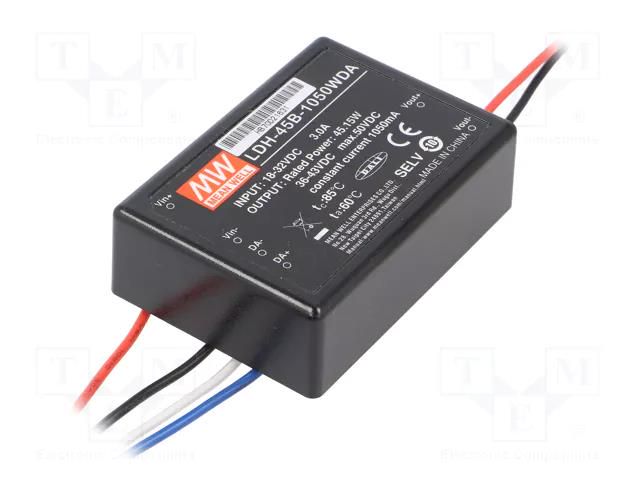 Converter: DC/DC; 45.15W; Uin: 18÷32VDC; Uout: 36÷43VDC; Iin: 2A MEAN WELL LDH-45B-1050WDA