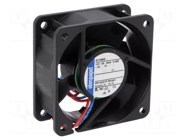 Fan: DC; axial; 12VDC; 60x60x25mm; 21m3/h; 16dBA; slide EBM-PAPST 612NGLE