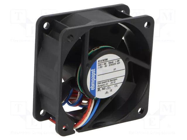 Fan: DC; axial; 24VDC; 60x60x25mm; 35m3/h; 28dBA; ball; 4100rpm EBM-PAPST 614N/2M