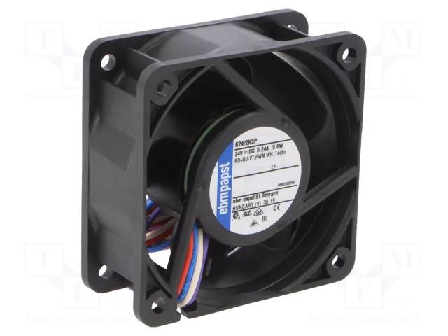 Fan: DC; axial; 24VDC; 60x60x25mm; 66m3/h; 48dBA; ball; 9700rpm EBM-PAPST 624/2H3P